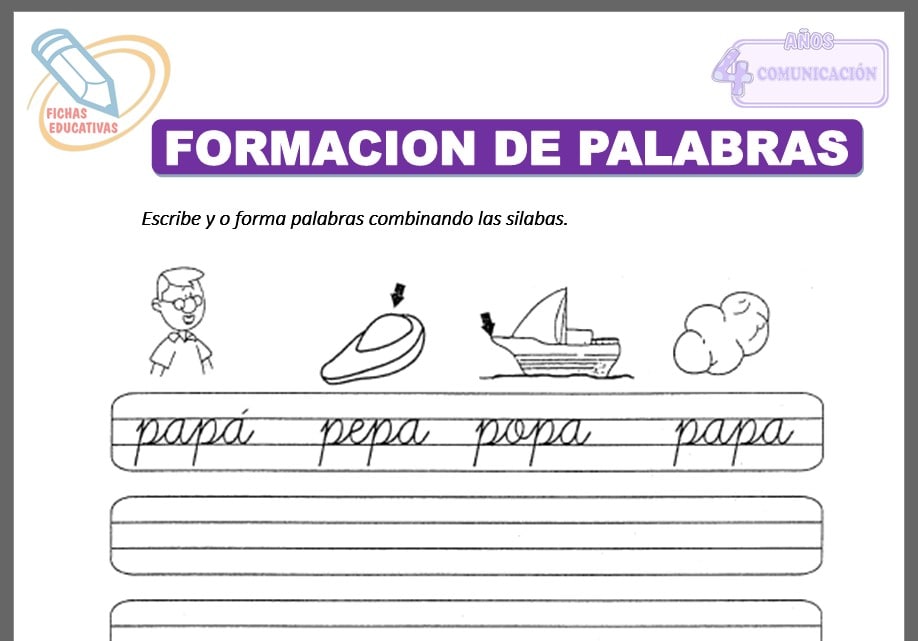 Formación de palabras para cuatro años