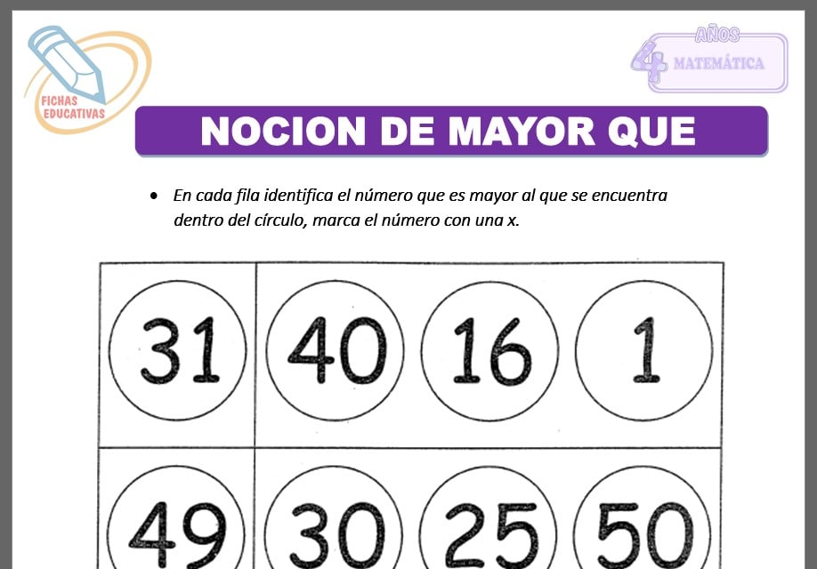 Noción de mayor que para cuatro años