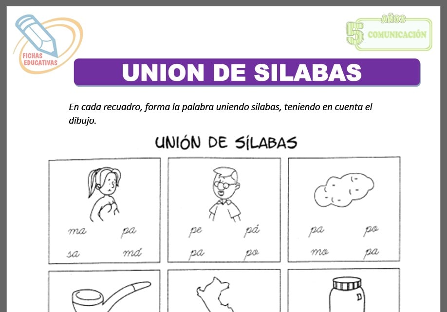 Unión de silabas para cinco años