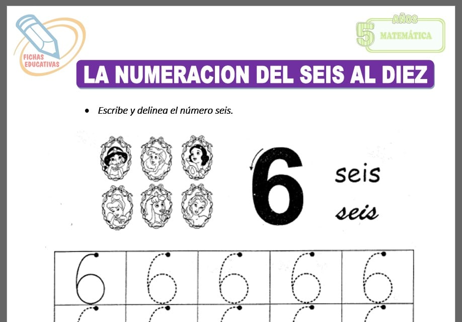 La numeración del seis al diez para cinco años