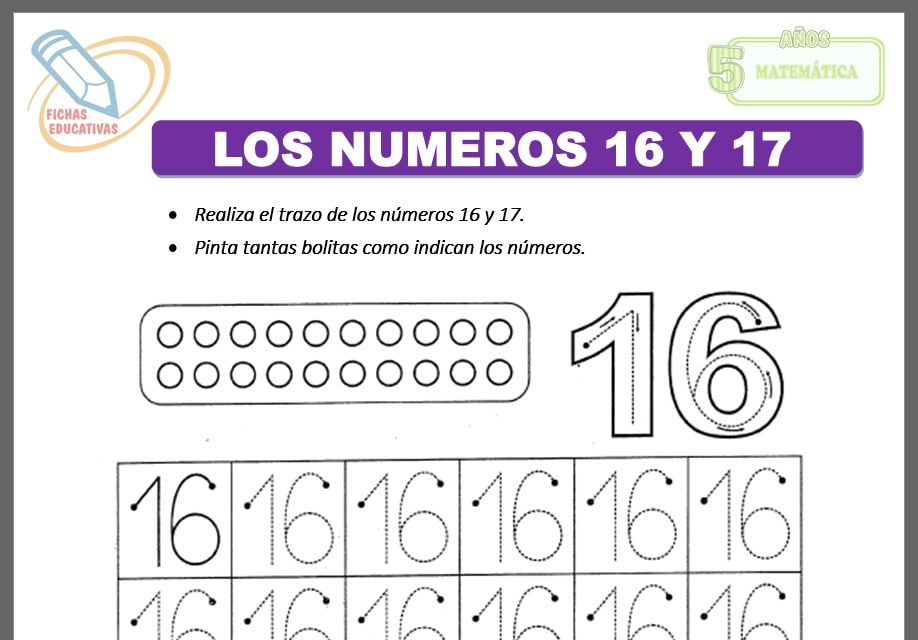 Los números 16 y 17 para cinco años Los números 16 y 17 para cinco años