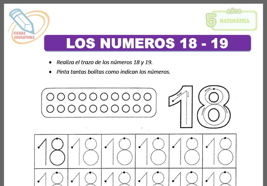Los números 18 - 19 para cinco años