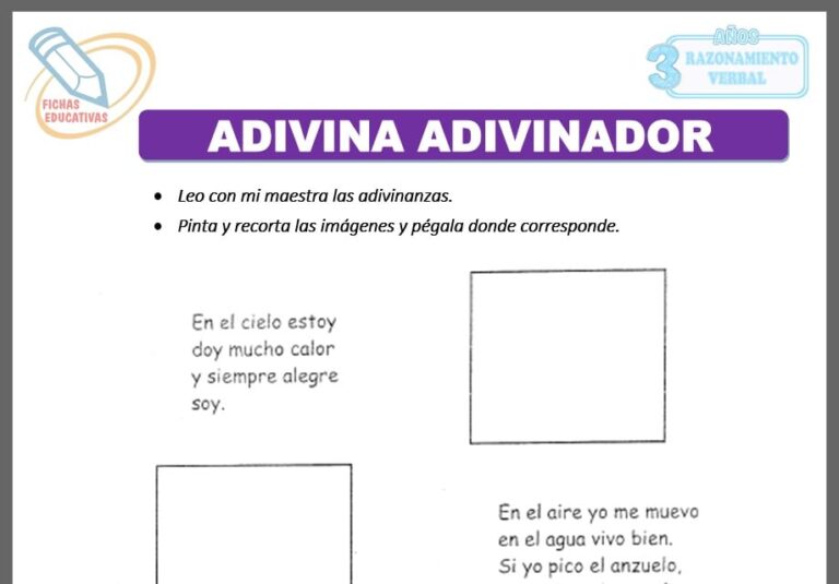 Adivina adivinador para niños de Tres Años - Fichas Educativas