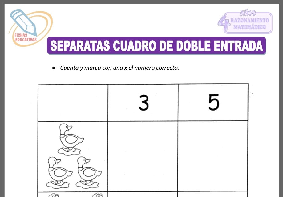 Separatas de cuadro de doble entrada para cuatro años