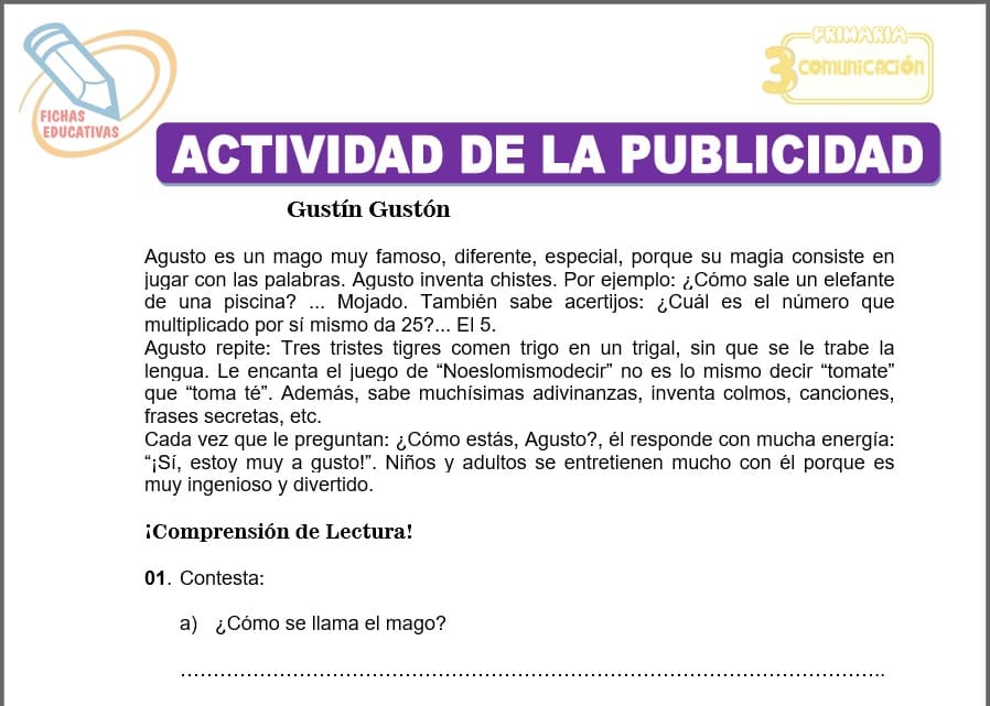 Actividad de la publicidad para tercero de primaria