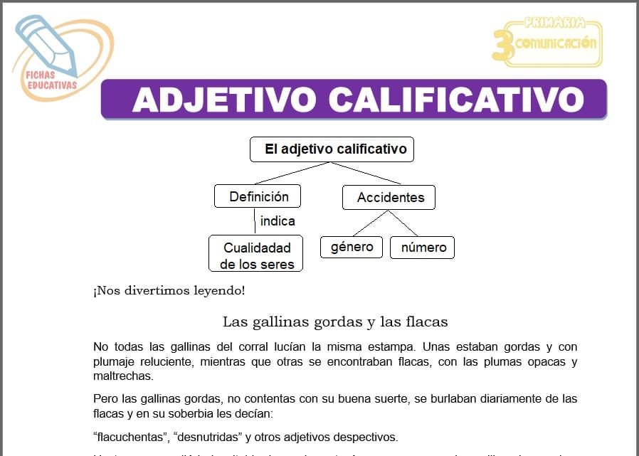Adjetivo calificativo para tercero de primaria