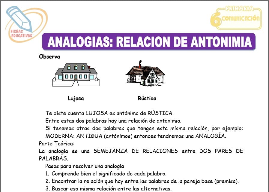 Analogías relación de antonimia para sexto de primaria