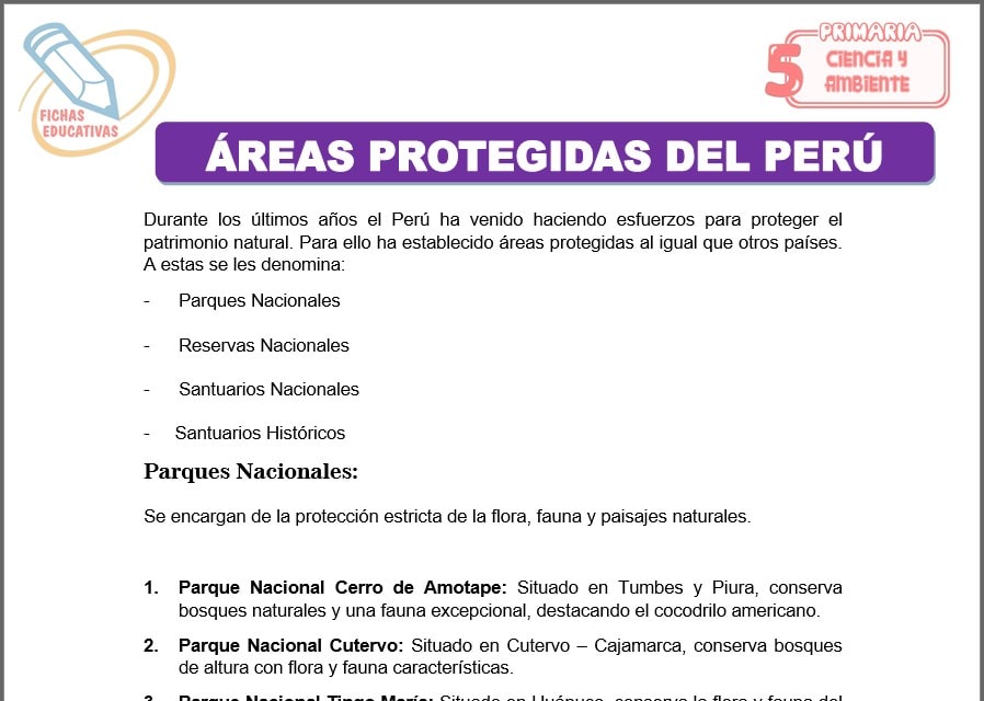 Áreas protegidas del Perú para quinto de primaria