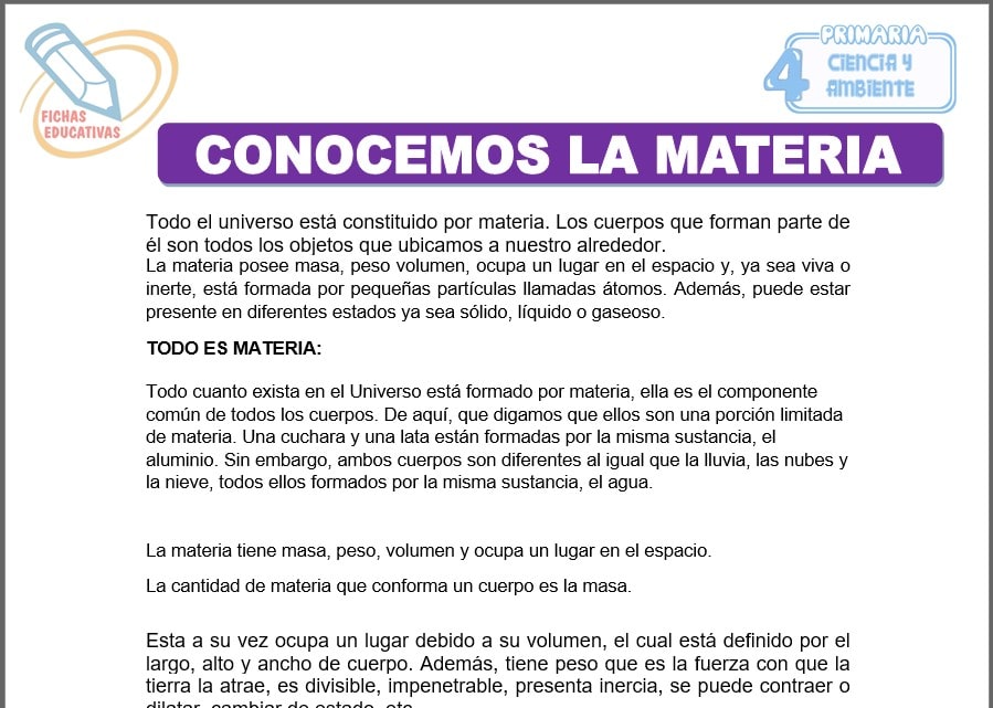Conocemos la materia para cuarto de primaria
