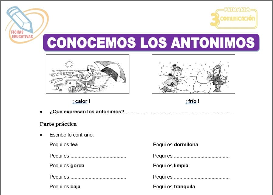 Conocemos los antónimos para tercero de primaria