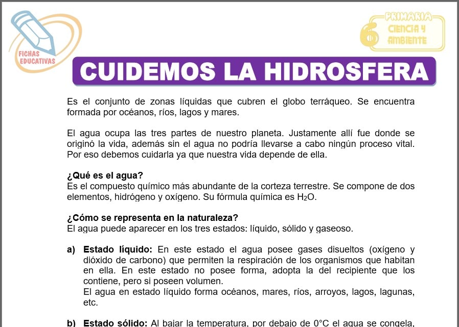 Cuidemos la hidrósfera para sexto de primaria