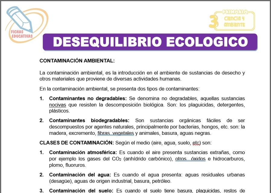 Desequilibrio ecológico para tercero de primaria