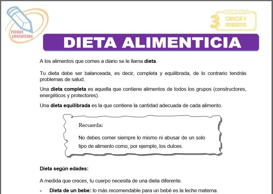 Dieta alimenticia para tercero de primaria