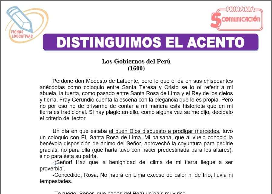 Distinguimos el acento para quinto de primaria