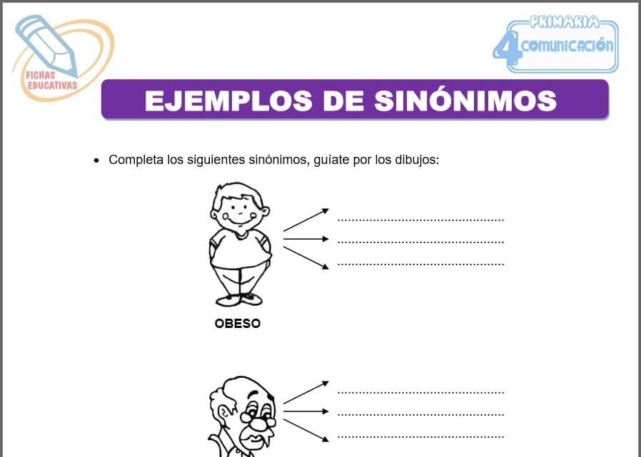 Ejemplos de sinónimos para cuarto de primaria