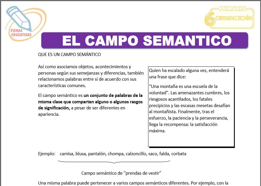 El campo semántico para sexto de primaria