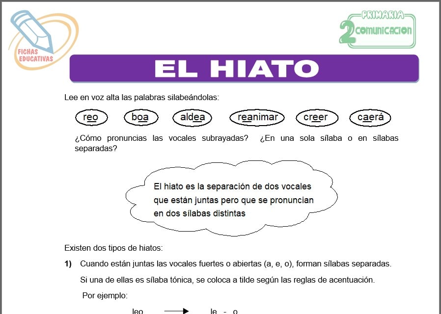 El hiato para segundo de primaria