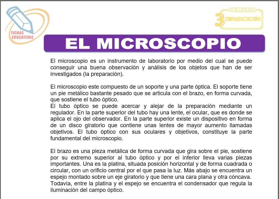 El microscopio para tercero de primaria