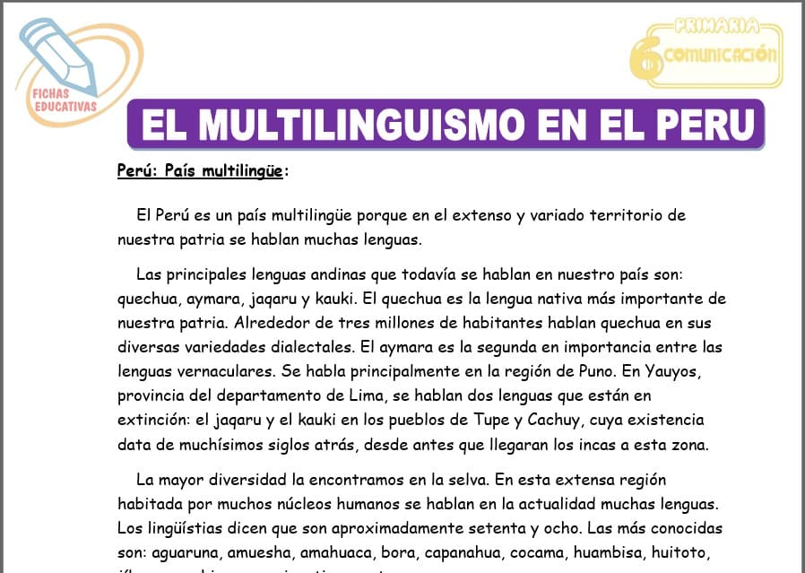 El multilingüismo en el Perú para sexto de primaria