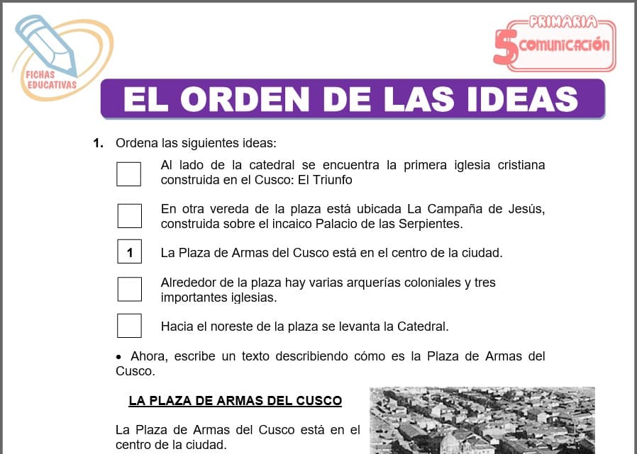 El orden de las ideas para quinto de primaria