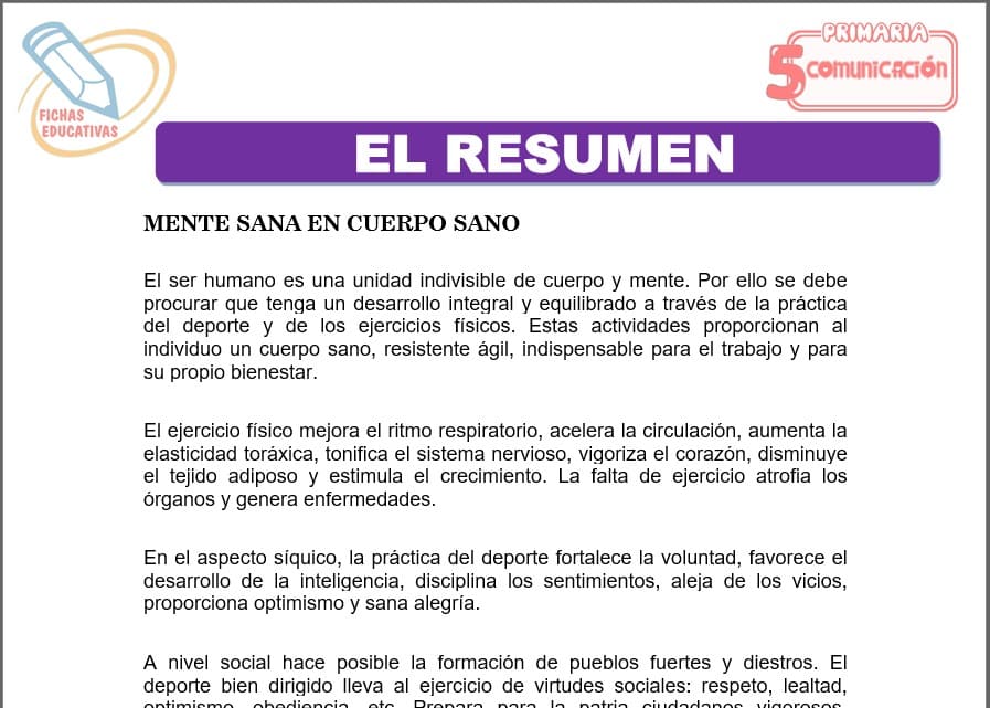 El resumen para Quinto de Primaria El resumen para quinto de primaria