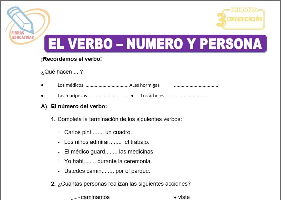 El verbo – número y persona para tercero de primaria