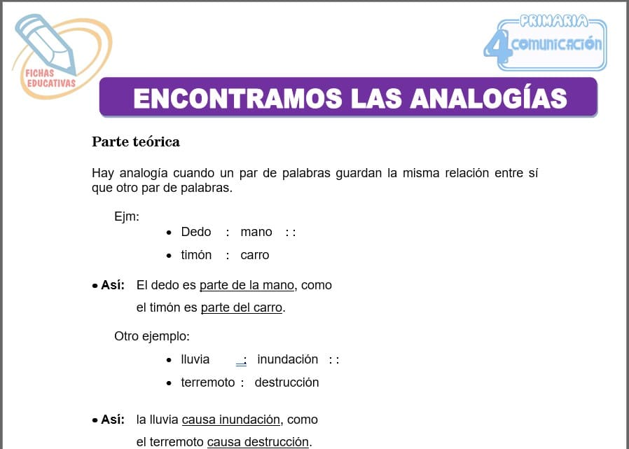 Encontramos las analogías para cuarto de primaria