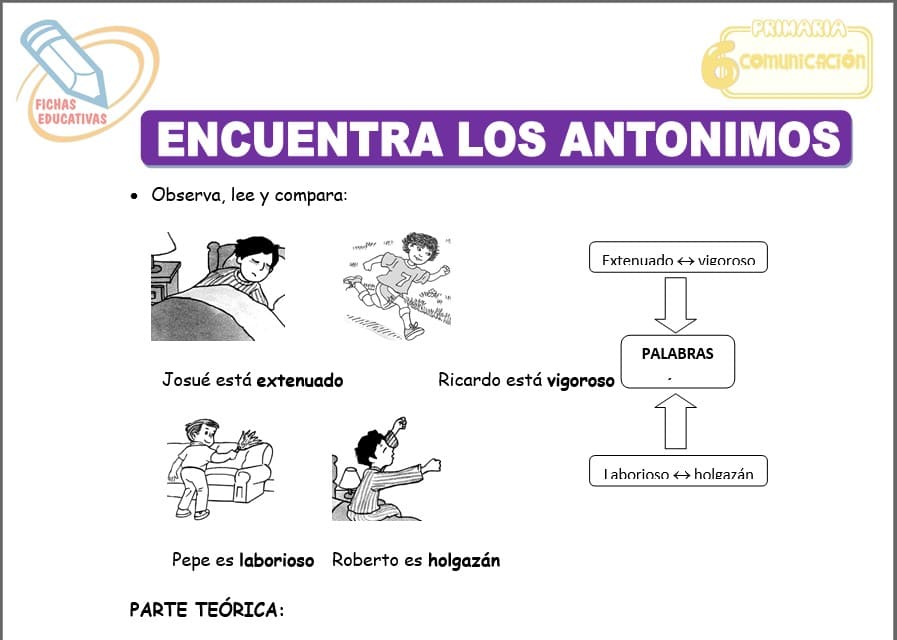 Encuentra los antónimos para sexto de primaria