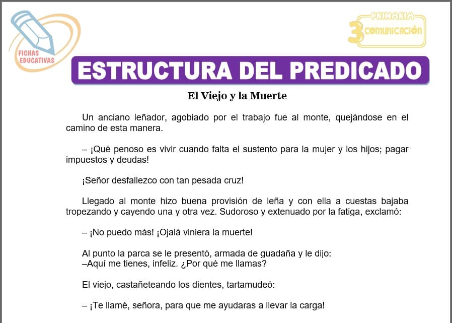 Estructura del predicado para tercero de primaria