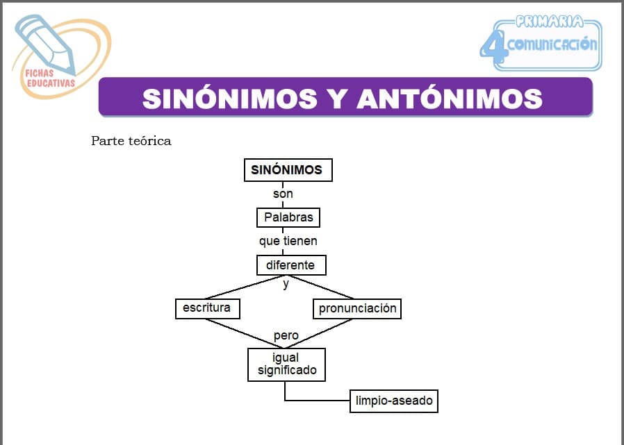 Fichas de Sinónimos y antónimos para cuarto de primaria