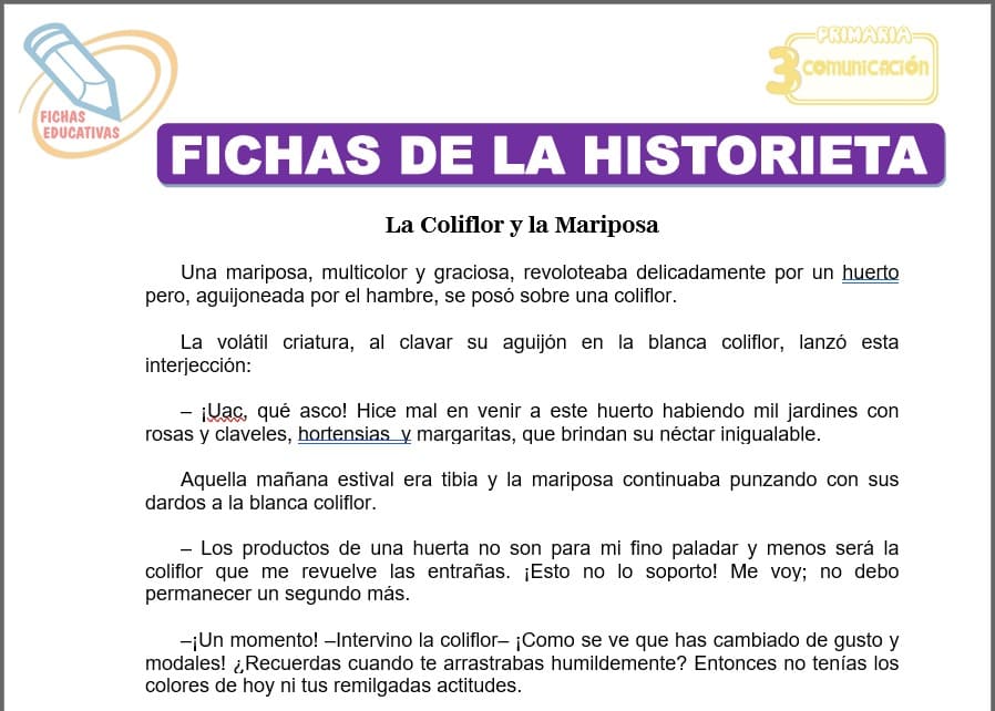 Fichas de la historieta para tercero de primaria