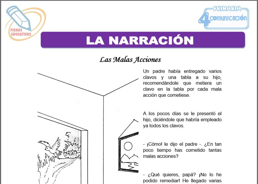 Fichas de la narración para cuarto de primaria