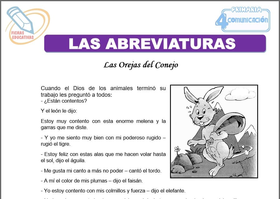 Fichas de las abreviaturas para Cuarto de Primaria Fichas de las abreviaturas para cuarto de primaria
