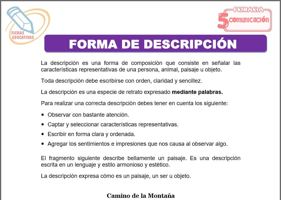 Forma de descripción para quinto de primaria