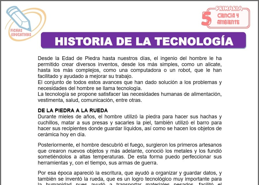 Historia de la tecnología para Quinto de Primaria Historia de la tecnología para quinto de primaria