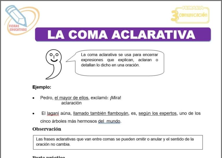 La coma aclarativa para Tercero de Primaria - Fichas Educativas
