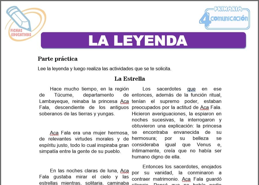 La leyenda para cuarto de primaria