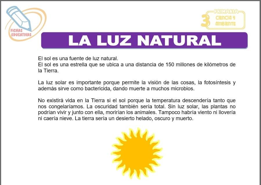 La luz natural para tercero de primaria