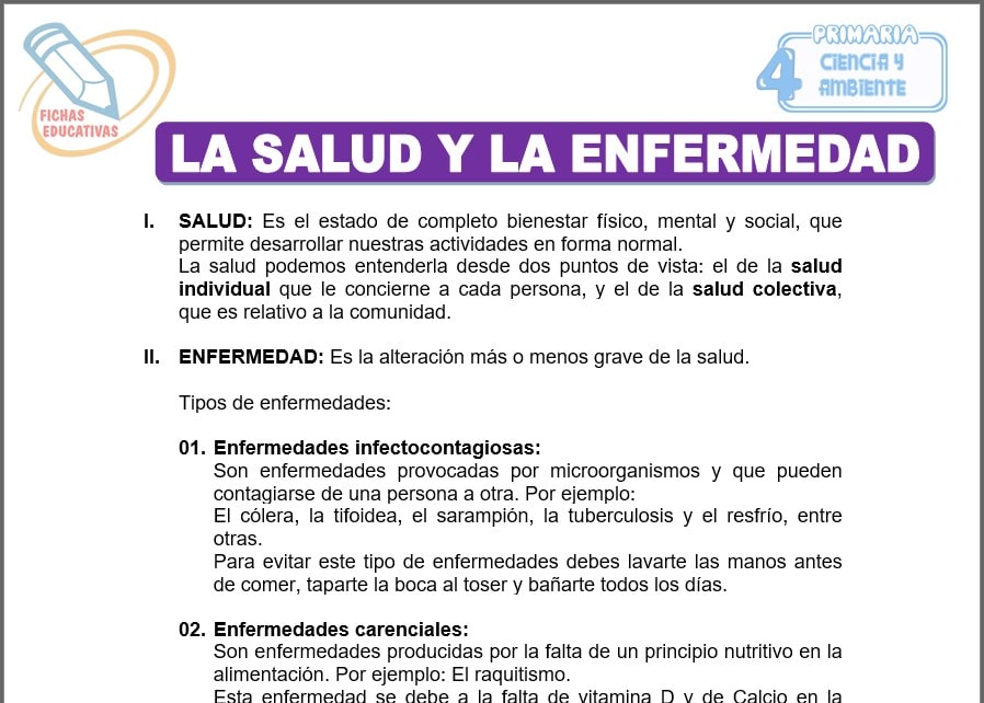 La salud y la enfermedad para cuarto de primaria