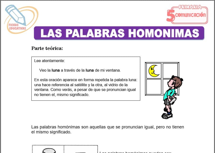 Las palabras homónimas para quinto de primaria