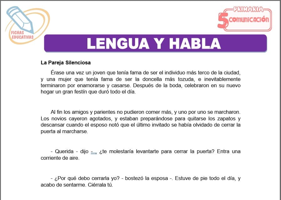 Lengua y habla para quinto de primaria