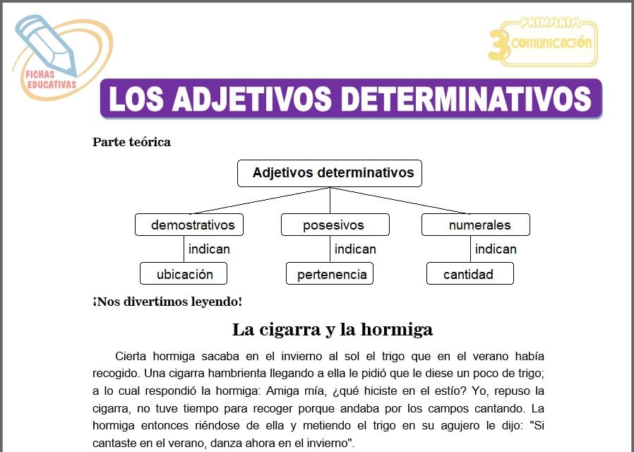Los adjetivos determinativos para tercero de primaria