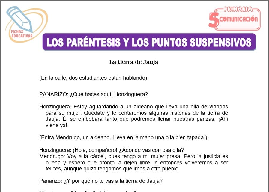 Los paréntesis y los puntos suspensivos para quinto de primaria