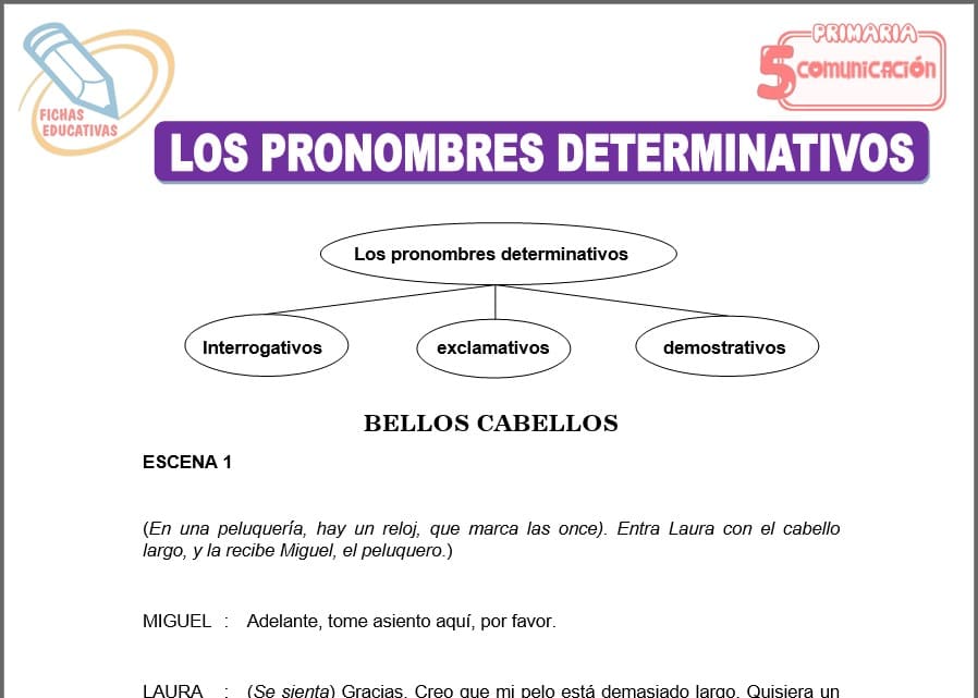 Los pronombres determinativos para quinto de primaria