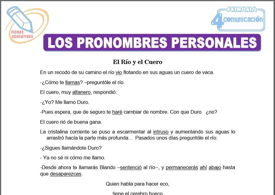 Los pronombres personales para cuarto de primaria