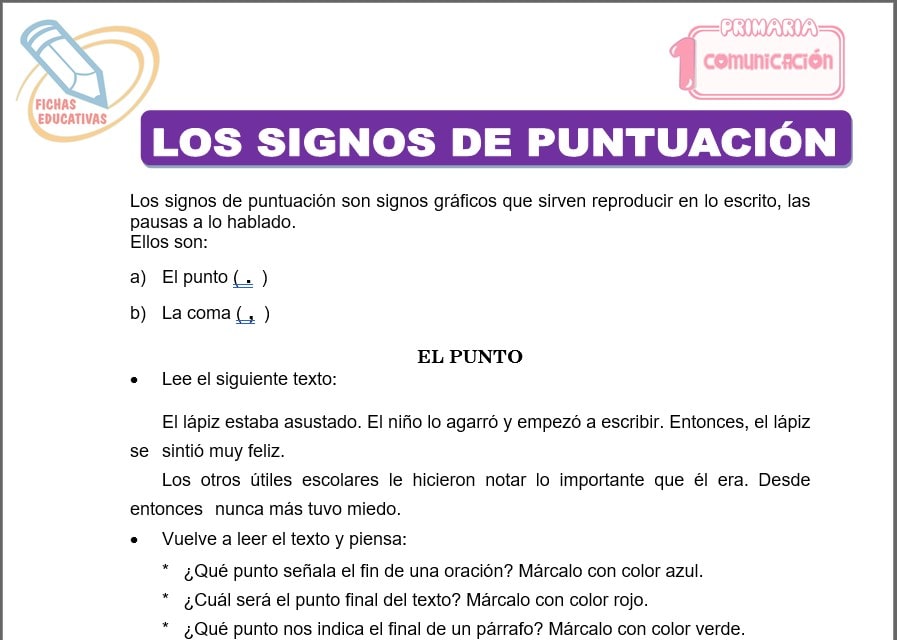 Los signos de puntuación para primero de primaria