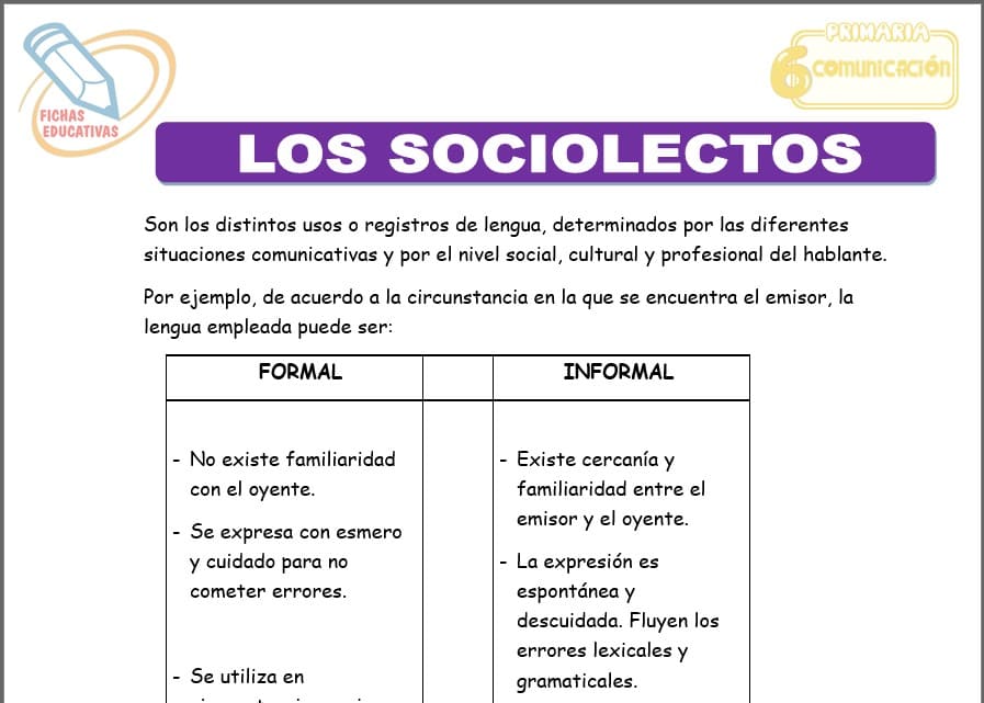 Los sociolectos para sexto de primaria