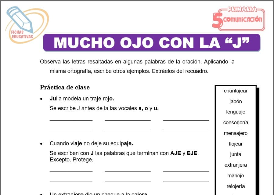 Mucho ojo con la “j” para Quinto de Primaria Mucho ojo con la “j” para quinto de primaria