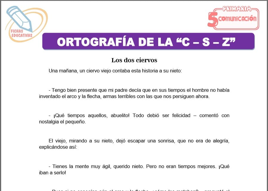 Ortografía de la “c – s – z” para quinto de primaria