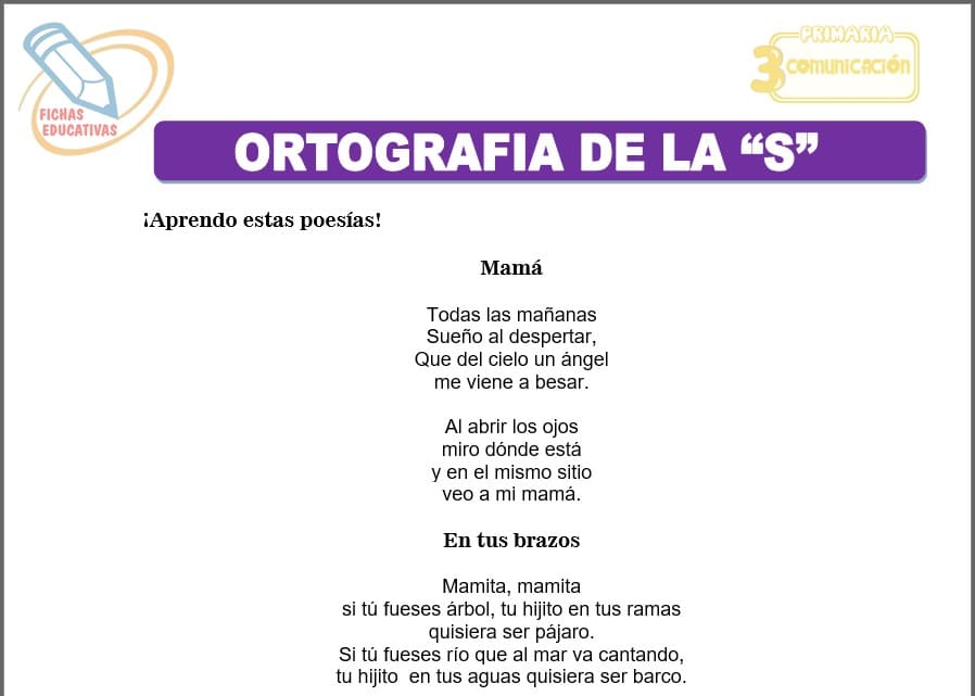 Ortografía de la “s” para tercero de primaria